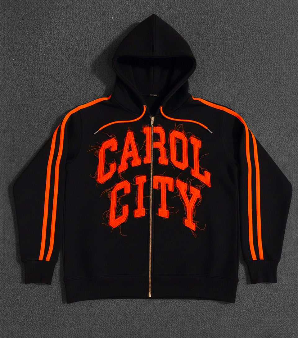 Carol City Zip Hoodie - Black/Orange