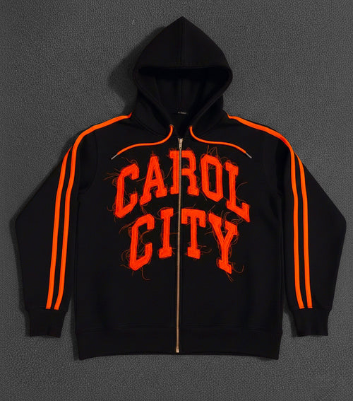 Carol City Zip Hoodie - Black/Orange